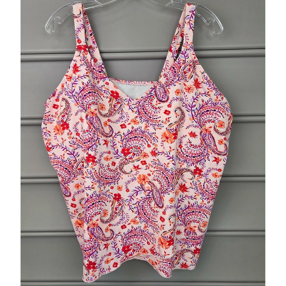 Lands End Womens 2X 20W-22W Wood Lily Multi Floral Paisley Tankini Top Tulip Hem